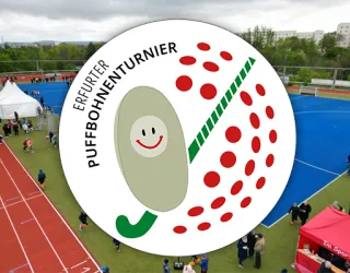 Erfurter Puffbohnenturnier Veranstaltungslogo des Erfurter Puffbohnenturniers vor einem Bild des Sportdach Kaufland