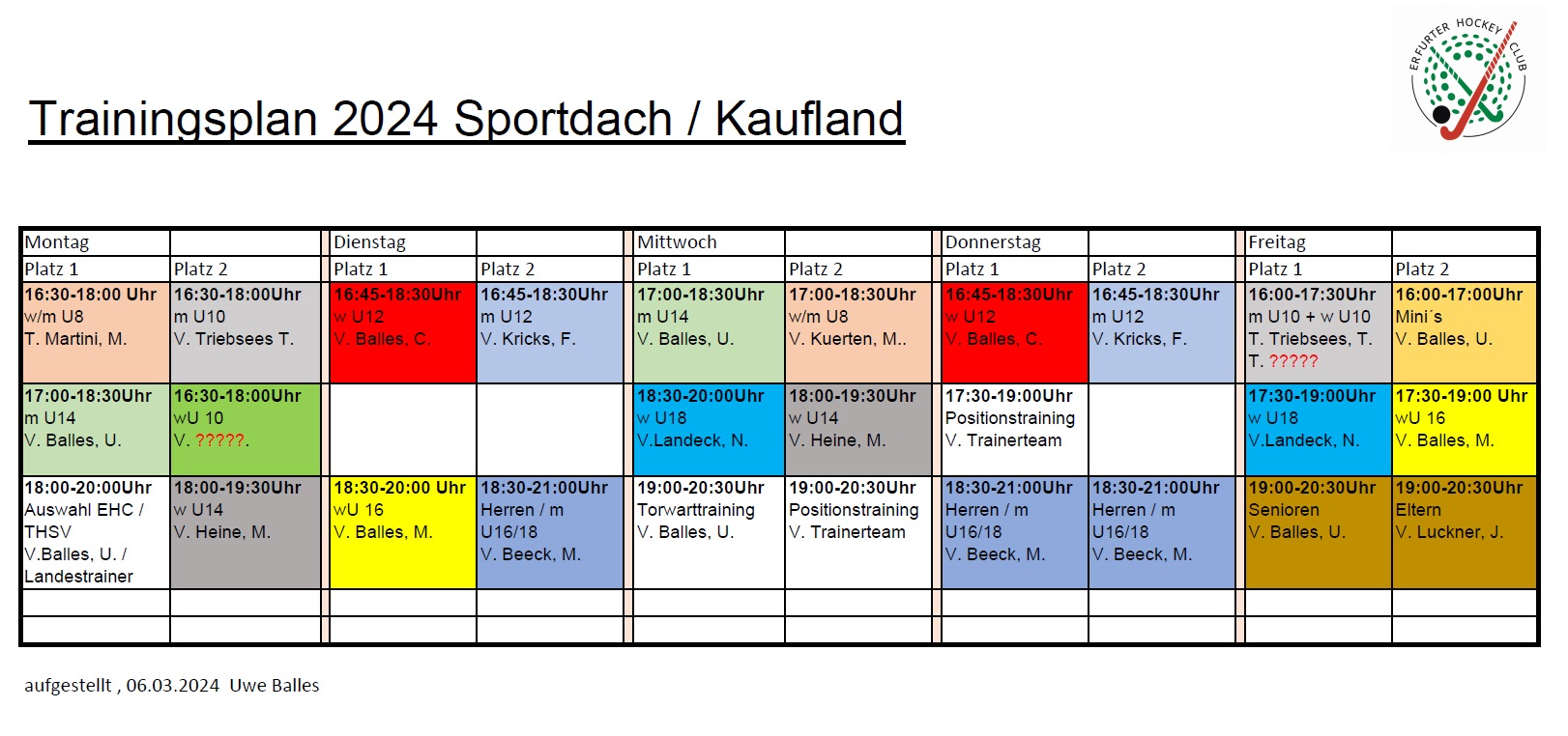 Trainingsplan Feld 2024 | Erfurter Hockey Club E.V. - Feldhockey Und ...